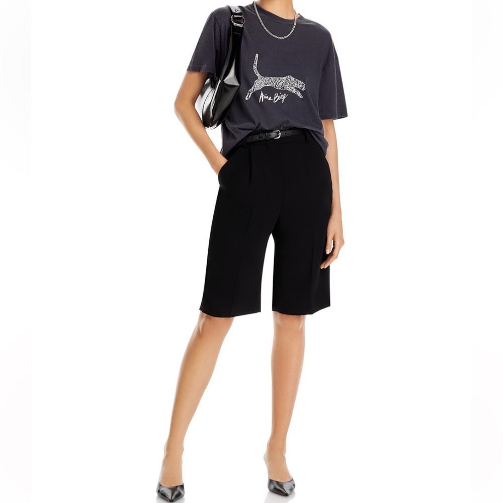 Anine Bing Charcoal Gray Short Sleeve Graphic Tee with White Leopard Motif - Picture 4 of 14